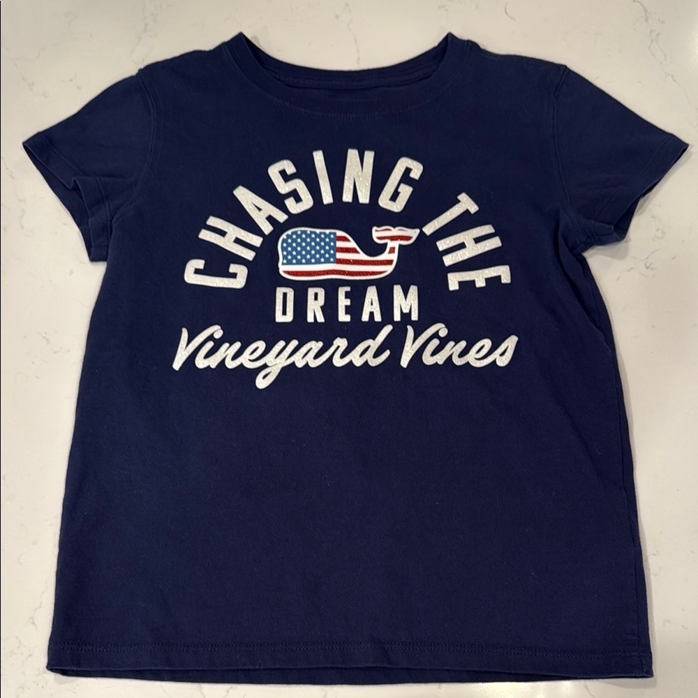 Vineyard Vines Sparkly USA Blue Short Sleeve Tee (Girls Size M)